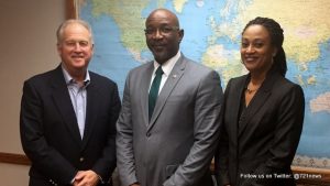 American Airlines representative Gary Alfson, Minister Hon. Claret Connor and Marla Chemont from the St. Maarten Tourist Bureau.