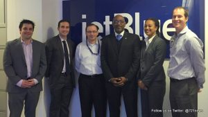 Jet Blue representatives, Minister Hon. Claret Connor (3rd from right) and Marla Chemont (2nd from right) from the St. Maarten Tourist Bureau.