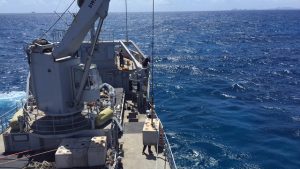 Crew of the Zr Ms Pelikaan assisting the Nature Foundation with placing mooring blocks in the Man of War Shoal Marine Protected Area
