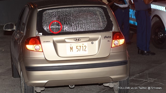 The red circle shows you where the Bullet enter the vehicle and destroying the back windshield 