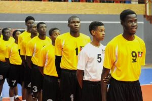 Team of Antigua Barbuda during the national anthem against Dutch Saint Marrten