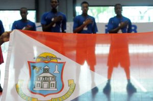 Team of Dutch Saint Marrten during the national anthem against British Virgin Islands