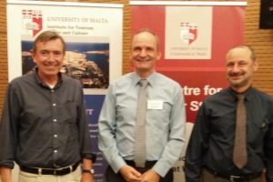 From left to right:  Professor Andrew Jones (University of Malta, co-organizer), Arjen Alberts, Professor Baldacchino (University of Malta, co-organizer)